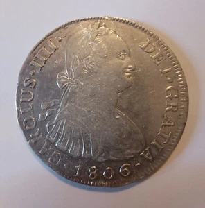 806 JP Peru 8 Reales Lima Carolus IV King Charles Spain NGC XF crown peso Spain - Picture 1 of 2