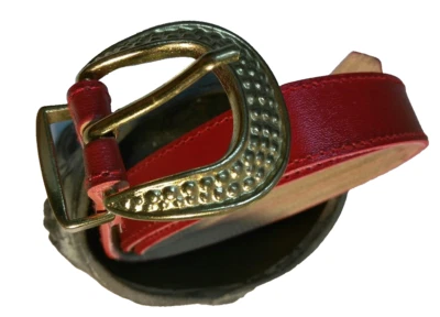 Cinturón ajustado rojo vintage talla 14 cintura 34 M/L hebilla chapada en oro años 90 cinturón elegante Foto 1 de 4