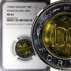 HUNGARY Bimetallic 1996 BP 100 Forint NGC MS64 GEM BU COIN KM# 721 (019) - Picture 1 of 5