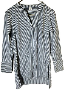 Old Navy Long Sleeve V-neck 2 Button Blouse Striped Women's Small Shirt Blue - Picture 1 of 13