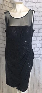 Scarlett cocktail dress 14 black sequined sheer mesh top keyhole back midi - Picture 1 of 10