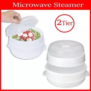 Microwave Steamer 2 TIER Double layer Cooking Meals Vegetables Kitchen Appliance - Picture 1 of 5