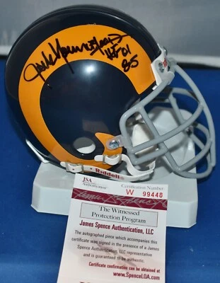 JACK YOUNGBLOOD SIGNED CUSTOM FACE MASK MINI HELMET LOS ANGELES RAMS HOF 01 JSA - Image 1 of 4