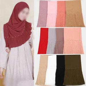 Bufanda de gasa para mujer chales arrugados hiyab bufandas musulmanas con cuentas de perlas nueva - Imagen 1 de 32