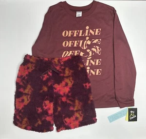 Art Class Girls 2 Piece Short Pajama Set Maroon Offline Graphic XL (16) Fuzzy - Picture 1 of 13