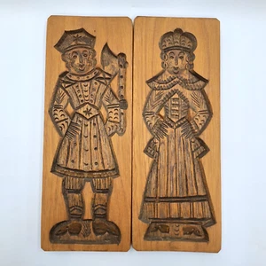 Antique Springerle Speculaas Vintage Cookie Mold Carved Wood Stamp Man Woman - Picture 1 of 9