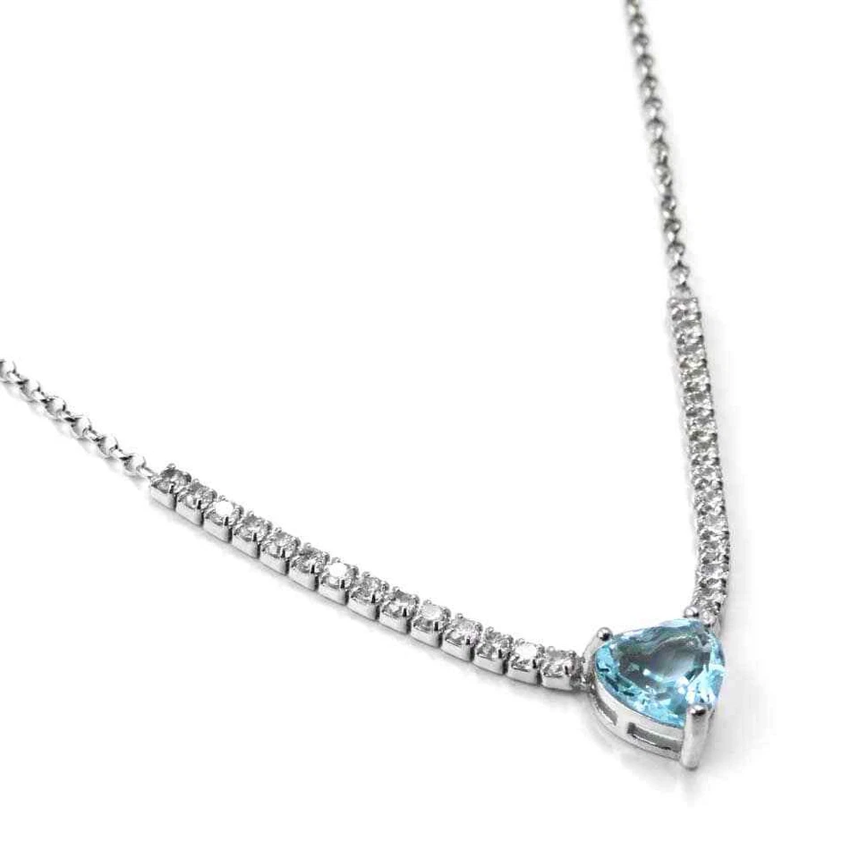 Collana Tennis in Argento Sterling 925 con Zircone Cuore Acquamarina e Zirconi B - Immagine 1 di 4