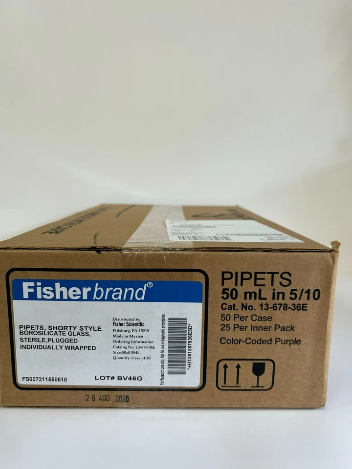 Pipetas FisherBrand 13-678-36E 50 ml 50 por estuche púrpura estilo corto Foto 1 de 3