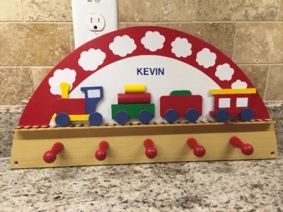 Wooden Railroad Train Clothes Coat Hook for Kid's Room - Image 1 of 4