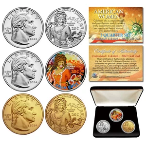 CELIA CRUZ 3-Coin Set 2024 American Women Quarters (Color, Gold, UNC) with BOX - Picture 1 of 3