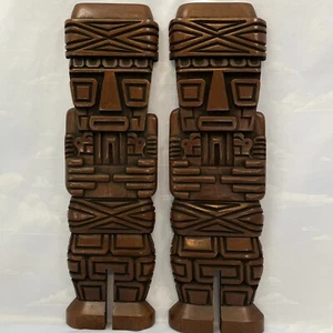 Inca Ponce Monolith Tiwanaku Bolivia Handmade Wooden Plaque 1974 Vintage Signed - Picture 1 of 9