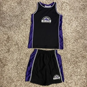 Conjunto de pantalones cortos de malla negra vintage de los Colorado Rockies jóvenes niños 14-16 Jersey - Imagen 1 de 18