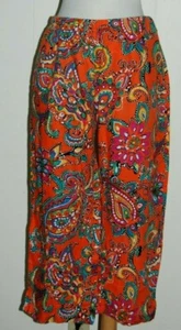 Choices Linen Orange Floral Paisley Print Elastic Waist Capri Crop Pants Medium - Picture 1 of 4