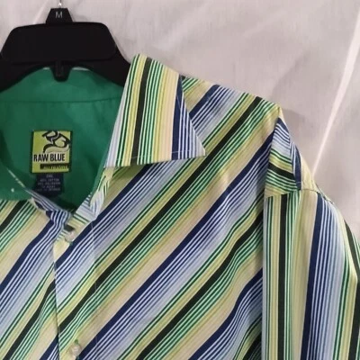 Raw Blue Nu Realms Shirt Mens 3XL Multi Colored Striped Button Down Big And Tall - Image 1 of 4