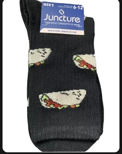 Taco Tuesday Mexican Food Black Socks Mens Crew Shoe Sz 6-12 Novelty - Picture 1 of 2