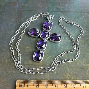 THOMAS SABO Sterling Silver 925 X Large Purple Stone Cross Pendant Necklace 54cm - Bild 1 von 21