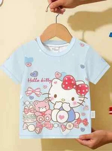 Camiseta Top Hello Kitty Azul Rosa Camiseta Niñas Pequeñas 3 4 Mangas Cortas NUEVA 157 - Imagen 1 de 5