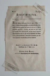 1816 Kreisschreiben Gumpoldskirchen Jahrmärkte Traiskirchen Franz Saar Dokument - Picture 1 of 2