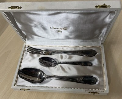 CHRISTOFLE Coffret couverts de baptème en métal argenté modèle MARLY 147 Gr - Photo 1/4