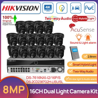 Hikvision 16CH 16POE NVR 8MP Hybrid Light ColorVu 4K Camera System 2-Way Audio - image 1 of 4
