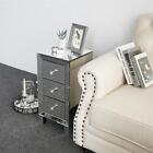 Mirrored End Table Crystal Mirrored Nightstand With 3-drawers Coffee Side Table