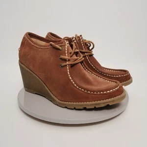 Sperry Shoes Women's 8.5 Brown Leather Loafers Suede Wedge Lace Up - Picture 1 of 10