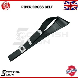Leather Military Bands Piper Cross Belts Black Belt With Thistle Belt Buckle - Picture 1 of 3