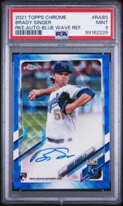 Brady Singer 2021 Topps Cromo #RA-BS Novato AUTO REFRACTOR ONDA AZUL/150 PSA 9 - Imagen 1 de 3