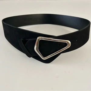 Express Black Asymmetrical faux suede Belt Silver Buckle size S/M - Picture 1 of 8