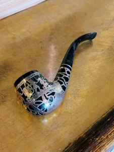 VinTagE 1950s Medico Sterling Silver Overlay "Aztec" Design Briar Tobacco Pipe - Picture 1 of 17