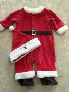 Babys erstes Weihnachtsoutfit Größe 6-12 Monate Weihnachtsmann mit Mütze Einteiler Druckknopf - Bild 1 von 3