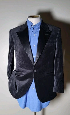 Asos 38S Slim Velvet Velour Cotton Peak Satin Lapel Black Sport Blazer Jacket - Image 1 of 4
