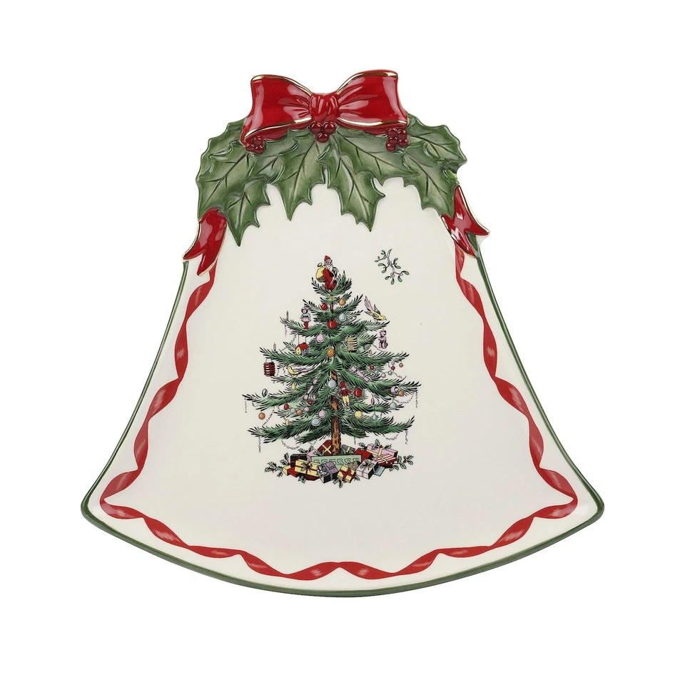 Plato cupé Spode 10,5 pulgadas en forma de campana - Plato para servir vacaciones árbol de Navidad Foto 1 de 4