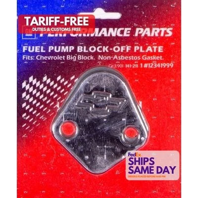 Proform 141-211, One Chrome Steel Bbc Bowtie Fuel Pump Block Off Plate Performan - Image 1 of 4
