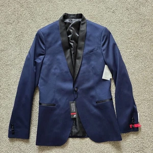 Blazer J Ferrar Para Hombres Azul Marino Brillo Calce Ajustado 40 GNL Edición Noche Solapa Negra - Imagen 1 de 21