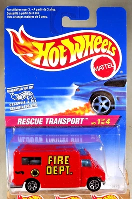 Tarjeta Hot Wheels International Rescue Transport 1996 1/4 roja con cromo 7 Sp #424 Foto 1 de 4