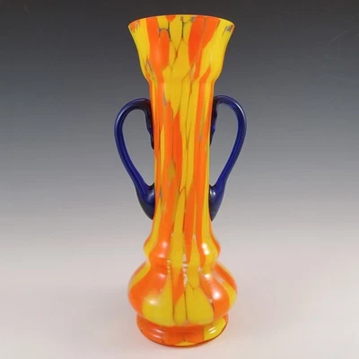 Czech / Bohemian Orange, Yellow & Blue Spatter Glass Vase - Image 1 of 4