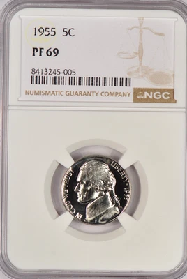 1955 Jefferson Nickel Proof NGC PF 69 PR69 Gem Coin 5C - Image 1 of 2