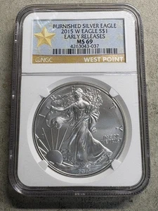 2015-W American Silver Eagle NGC MS69 Burnished Early Releases - Picture 1 of 2