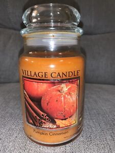 Village Candle Autumn Pumpkin Cinnamon Large 26 FL Oz Jar 2 Wick Candle NWT