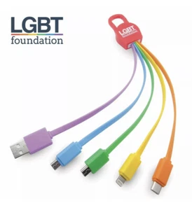 LGBT Foundation Universal USB Fast Charge 5 in 1 Charging Cable - Multicoloured - Picture 1 of 8