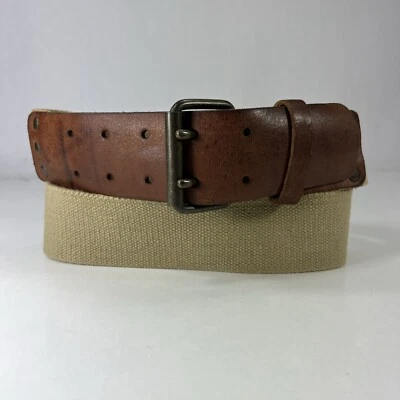 Cinturón Aeropostale A87 ancho beige tela y cuero marrón - para mujer talla 36 Foto 1 de 4