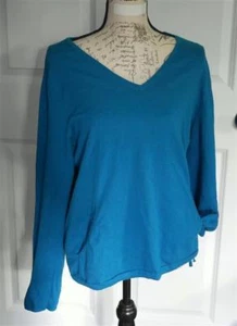 Chico's Long Sleeve  Blue~Teal Drawstring  Pull Over  Top  - Size 2 - Stretch - Picture 1 of 4
