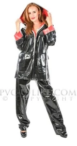 Regenjacke Regenanzug Raincoat  Regenhose Impermeable 100%PVC S-3XL schwarz rot - Bild 1 von 1