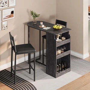 3 Piece Dining Table Set Dinette Kitchen Table and 2 Chairs with Storage Shelf - Picture 1 of 6