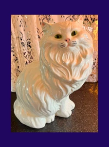 Large Persian Cat figurine statue ceramic hand made painted Vtg MCM 70s 80s READ - Imagen 1 de 10