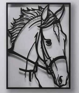 Horse Head Wall Plaque Metal Black Laser Cut 29" High Farmhouse Country - Picture 1 of 2