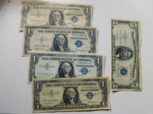 Papiergeld Konvolut USA 4 x 1 Dollar 1935-1957 + 5 Dollar 1953 gebraucht