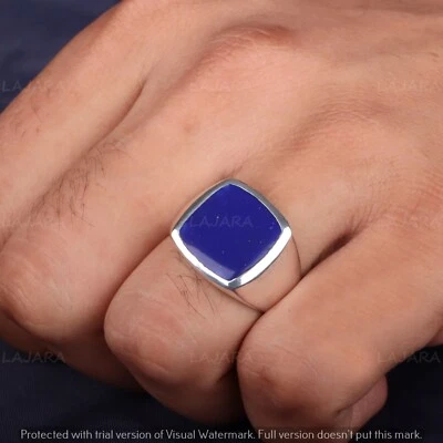 МУЖСКОЕ КОЛЬЦО С ЛАЗУРИТОМ СЕРЕБРО 925 ПРОБЫ КОЛЬЦО С ПЕЧАТКОЙ ПОДАРОК ДЛЯ МУЖА - Изображение 1 из 3