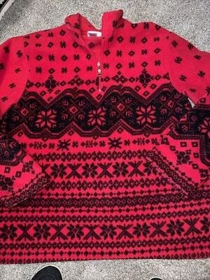 Coldwater Creek Women’s Snowflake 1/4 Zip Pullover Fleece Jacket Large Red Black - Image 1 of 4